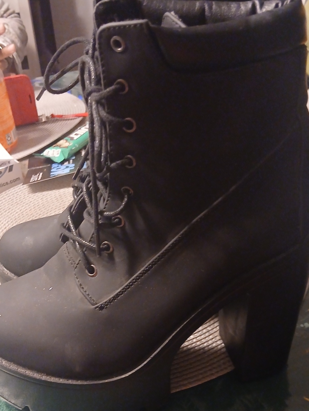 Women's Black Lace-Up Platform Ankle Boots Size 7